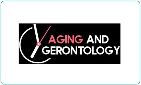 Logo for Aging and Gerontology field featuring a clock and bold text.